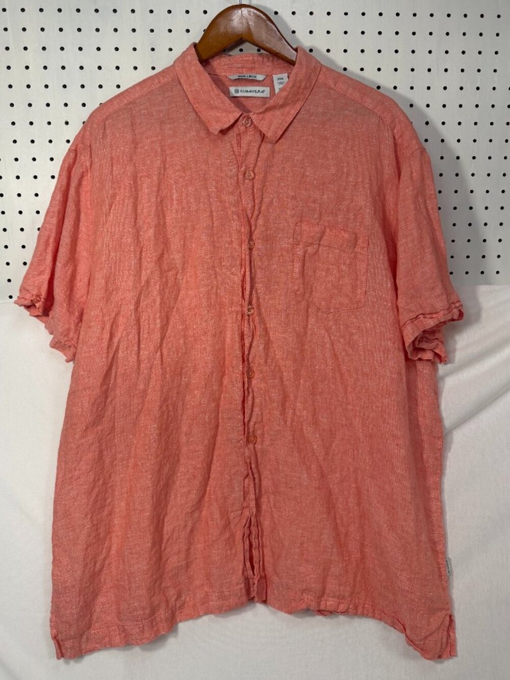 Cubavera Shirt XXL Men Short Sleeve Button Down 100% Linen Coral Pink Beach